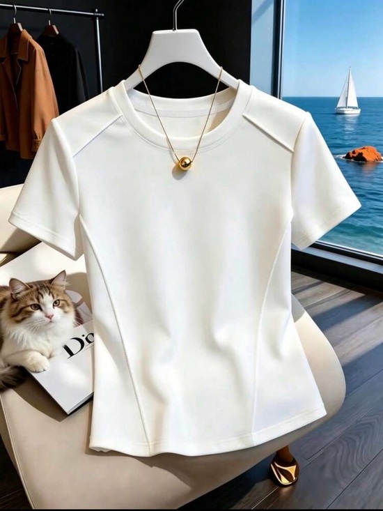 Tops - Women's Cream Crewneck Short Sleeve Top